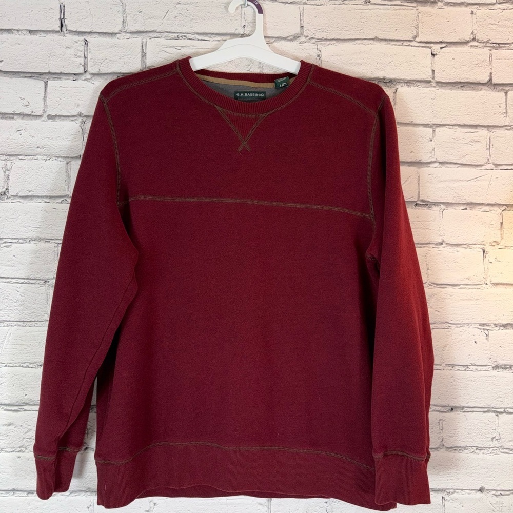 GH Bass Co Men’s Red Pullover Fleece Crew Sweatshirt Size XL Gym Sweatshirt